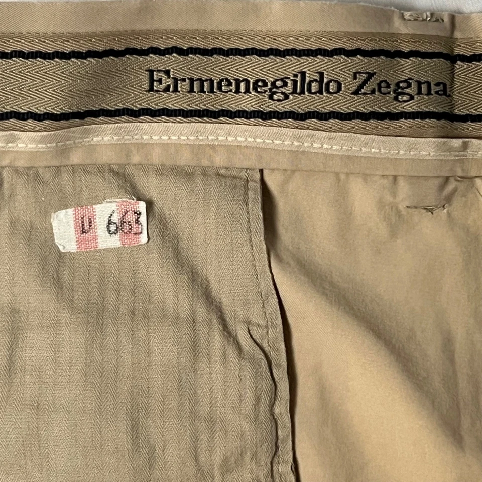 Мужские желтовато-коричневые плиссированные хлопковые брюки Ermenegildo Zegna сделано в Италии размер 42 дизайнерские - Изображение 4 из 4