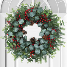 Spring Front Door Wreath Boxwood Eucalyptus White Berries Farmhouse Greenery New