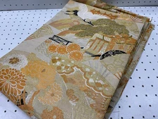 Japanese Obi Belt Womens One Size Gold Brocade Crane Chrysanthemum Floral Kimono