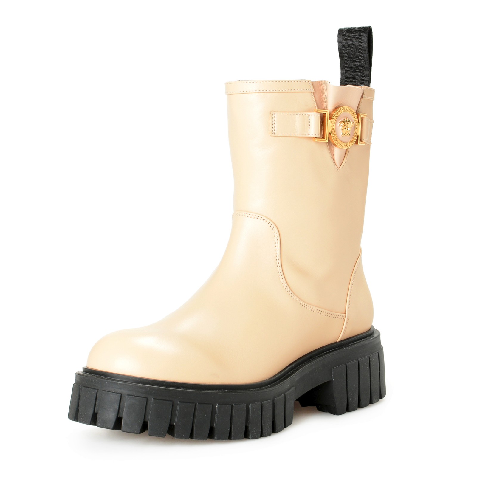 Женские ботинки Versace из бежевой кожи Gold Medusa Boots 133990₽