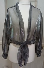 One Size Metallic Silver Chiffon Waterfall Tie Top Long Sleeve 14 16 18 Cruise