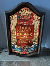 (VTG) 1980 OLD STYLE BEER STAINED GLASS LOOKING LIGHT-UP SIGN MAN CAVE GAME ROOM