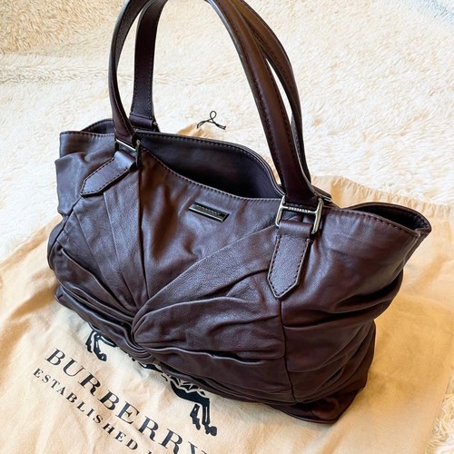 Burberry Soft Knots Healy Tote Bag Dark Burgundy Lambskin Leather Nova Check
