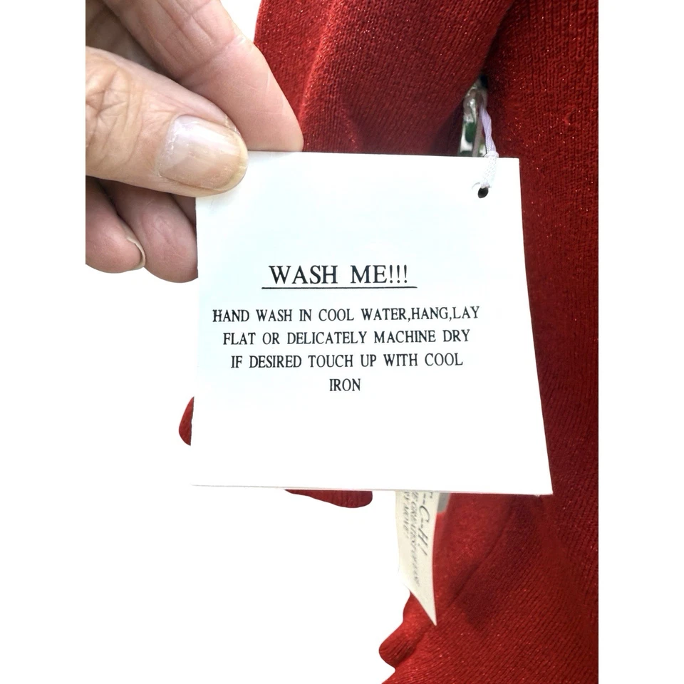 Joseph A 真丝混纺红色圣诞金属开衫和背心毛衣套装 S/M 全新带标签 — 第 4/4 张图片
