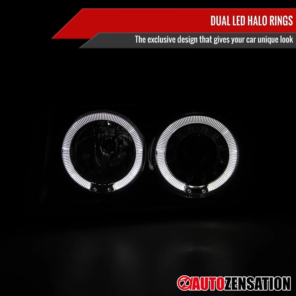 Fit Ford 1992-1996 F150 F250 F350 Bronco LED Halo Projector Headlights Black Foto 4 de 4