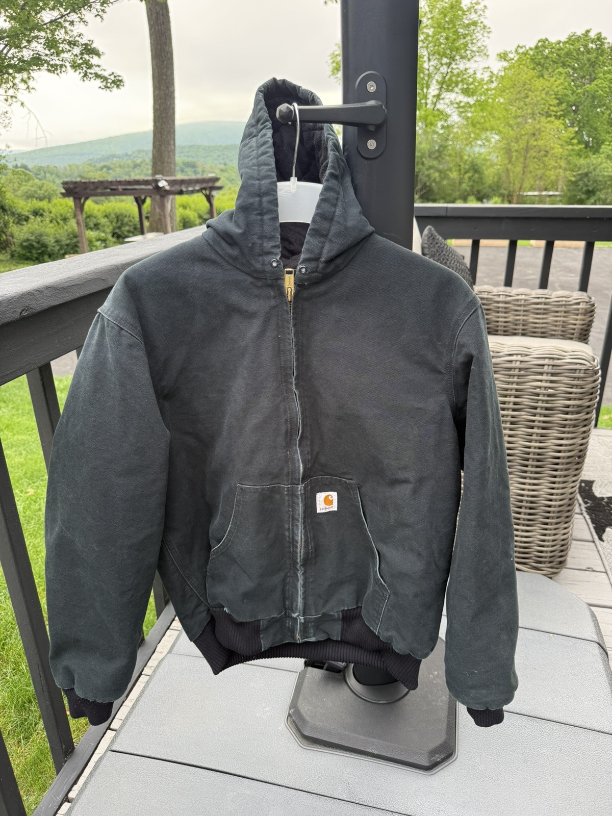 vintage Carhartt J140 BLK Hooded Jacket Black Fader Medium