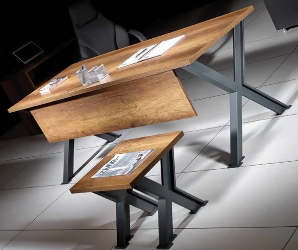 Schreibtisch Mit Couchtisch X-Tischbeine Holztische Arbeitszimmer Set-image
