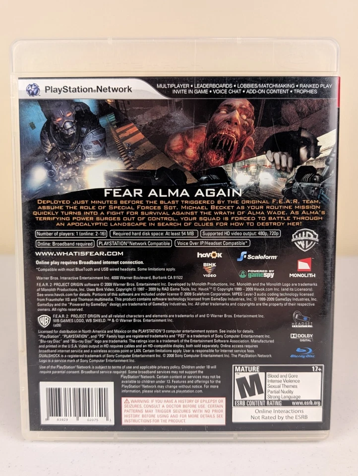 F.E.A.R. 2: Project Origin (PlayStation 3 PS3)➡️No Manual -Tested- Excellent 📀 - Image 2 of 4