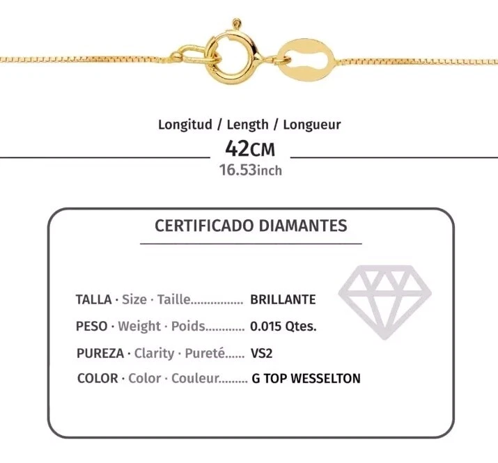 Collar oro 18k 750 mls. Oro Amarillo. Rombo Con Diamante 0,015 Q.  - Imagen 2 de 4