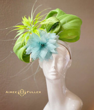 Lime Green Fascinator Hat Royal Ascot Kentucky Derby Aqua Blue Del Mar Preakness