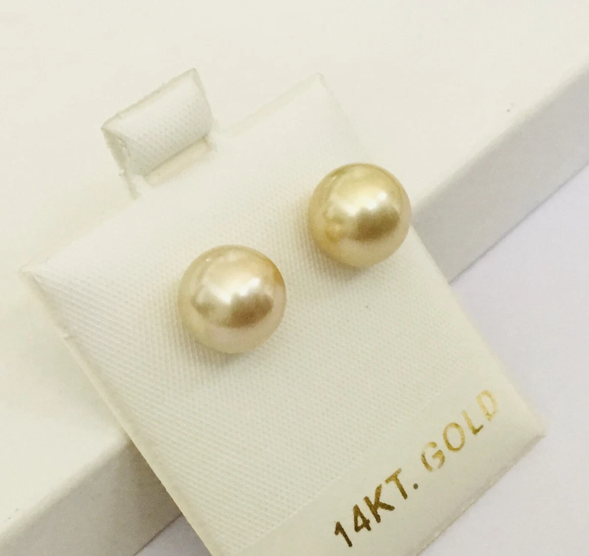 Solid 14K Gold Genuine Champagne South Sea Pearl 9.5 10 mm Stud