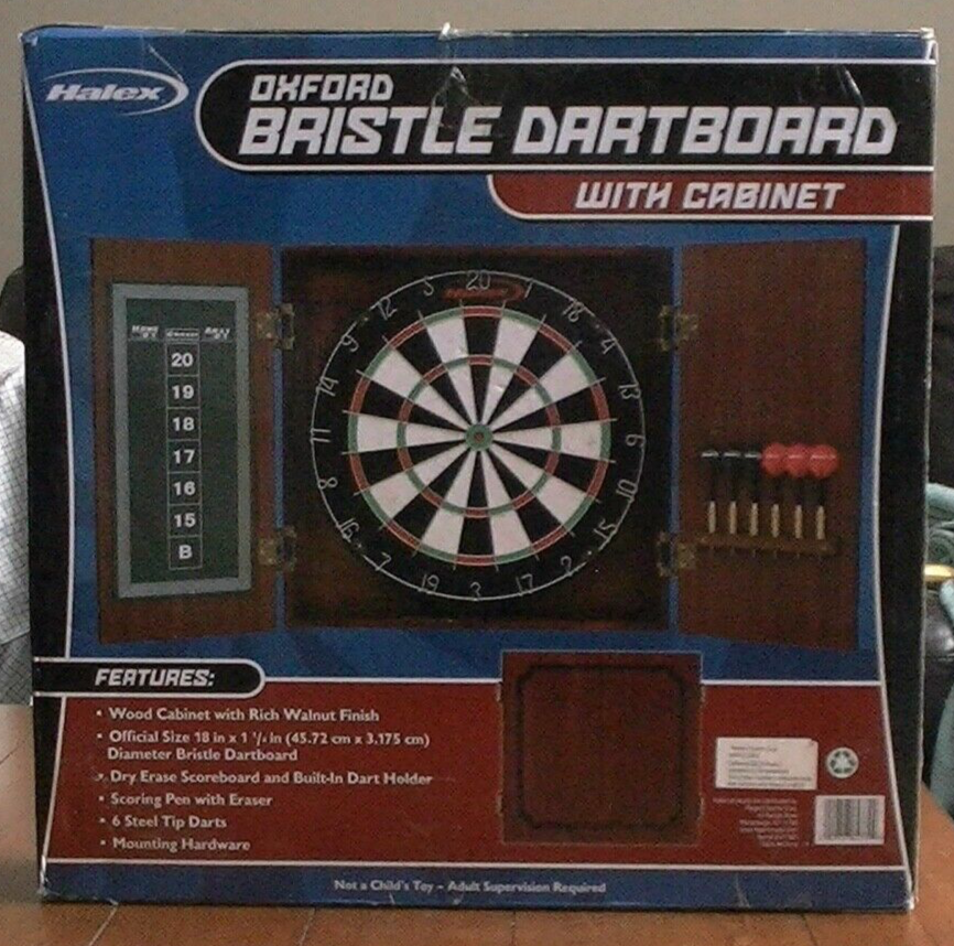 Halex Oxford Bristle Dartboard With Walnut Finish Wood Cabinet | eBay