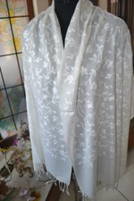 wedding white SHAWL with Sarvoski bead CREWEL EMBROIDERED PASHMINA 100 CASHMERE