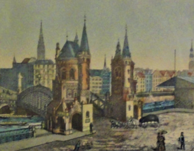 D M Kanning,1806-1884, kolorierte Lithographie ~1880:. HAMBURG, DIE KAISERBRÜCKE