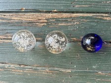 Crystal Ball Paperweight Orb Sphere Glass Cobalt Blue And Clear With Bubbles 3