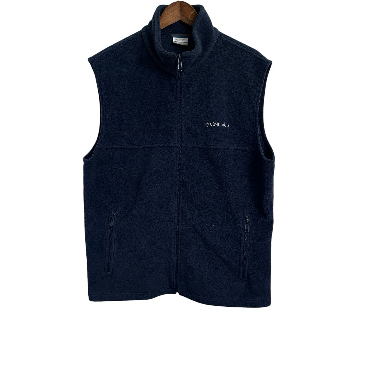 Columbia Full Zip Fleece Vest Men’s Large Navy Blue Hiking Outdoors