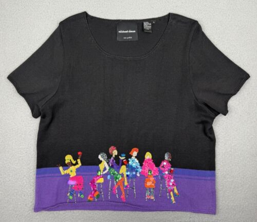 Vintage Michael Simon New York Sweater Womens XL Black Short Sleeve Cocktails - Picture 1 of 16
