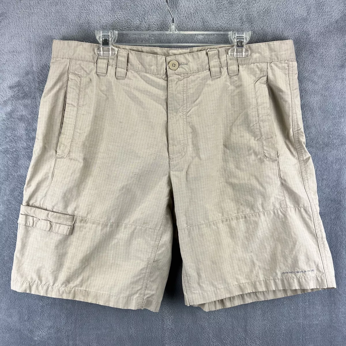 Columbia PFG Fishing Shorts Men 38x9 Khaki Nylon Cargo Utility Pockets AS IS