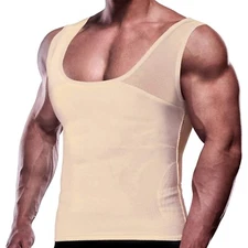 Mens Gynecomastia Chest Body Shaper Compression Shirt Tummy Control Tank Top 2XL