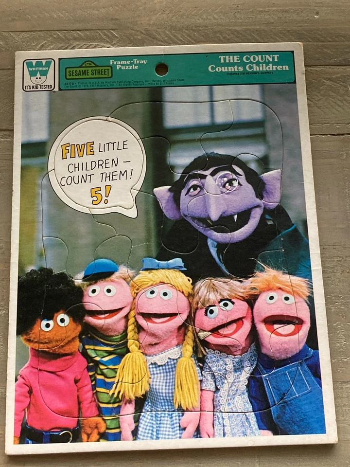 2 ВИНТАЖНЫХ 1977 WHITMAN РАМКА ЛОТОК ГОЛОВОЛОМКИ SESAME STREET BERT ERNIE COUNT  - Изображение 3 из 4