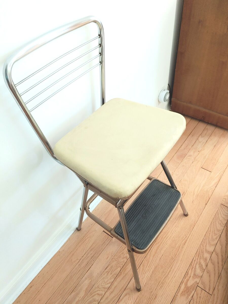 Vintage Cosco Kitchen Metal Step Stool Chair Flip Up Seat Vintage Cosco Kitchen Metal Step Stool Chair Flip Up Seat