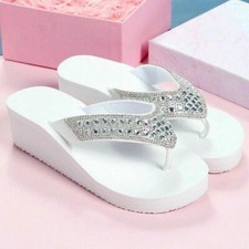 Women Wedge Platform Thong Sandals Beach Slippers Clip Toe Shoes Flip Flops @@