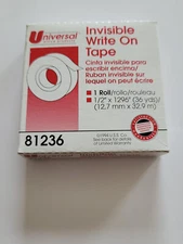 New Universal Office Invisible Write on Tape 1 Roll 81236 1x2" x 36yds