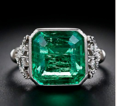 3.5Ct Art Deco Style Lab Created Emerald Engagement Anniversary 925 Silver Ring