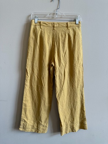 Abercrombie & Fitch Anne High Rise Wide Leg Crop Yellow Linen Pants Womens sz 26 - Picture 12 of 15