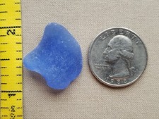 PURE BEACH SEA GLASS SURF TUMBLED CORNFLOWER LIGHT BLUE CURVE SHAPE PENDANT R1