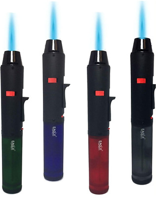 Pack of 4 Eagle Pen Torch Single Jet Flame Windproof 7'' Tall Butane Lighters