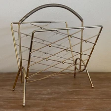 Vintage Magazine Album Rack Holder Gold Tone Metal MCM