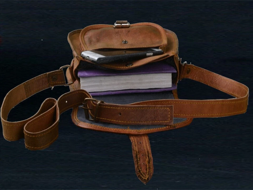 Women's Vintage Brown Leather Messenger Bag Shoulder Hippie Handmade Bag Purse - Image 3 of 4