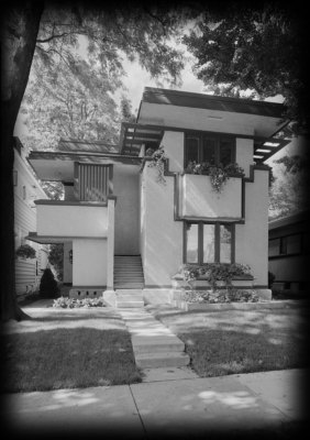 Frank Lloyd Wright, Prairie School home, house plans, narrow lot