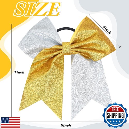Oaoleer Glitter Hair Bows Set - 12PCS Large Sparkly Ponytail Holders with Ela - Picture 2 of 5