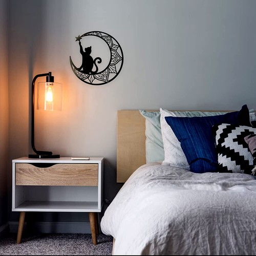 Black Cat And Moon Metal Wall Art Sculpture For Indoor And Outdoor Decoration - Bild 4 von 6