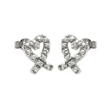 Sterling Silver Open Heart CZ Stones Stud Earrings