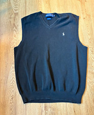 Polo Golf Ralph Lauren Men's Black V-Neck Knit Sweater Vest Logo Cotton M