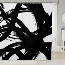 Black and White Shower Curtain 72"x72" Modern Stripe Bathroom Neutral Art Bath C