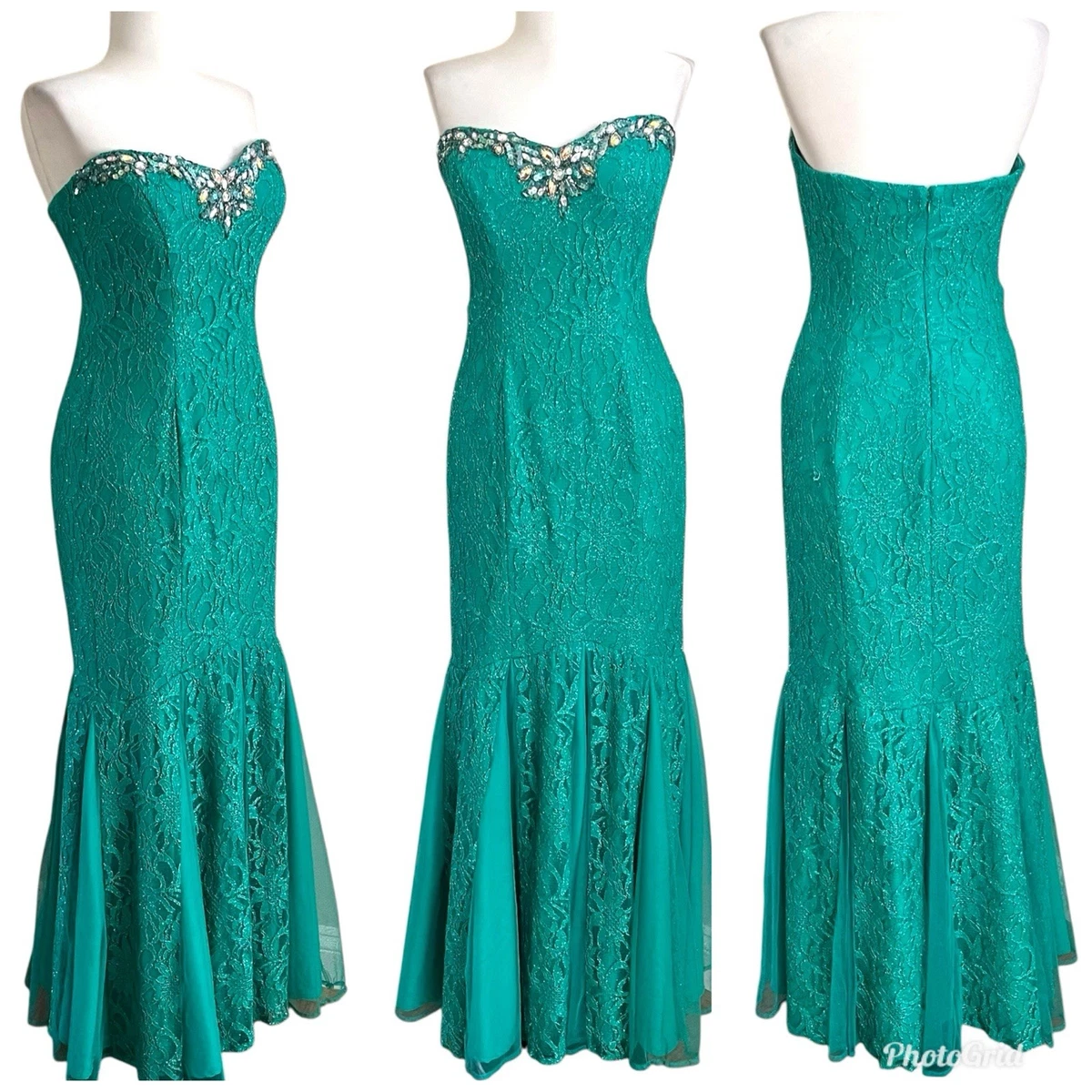 Robe Longue De Soirée Bleue Perles - Marque Deb - Taille Women's 13 (Juniors) - Occasion Très Bon état