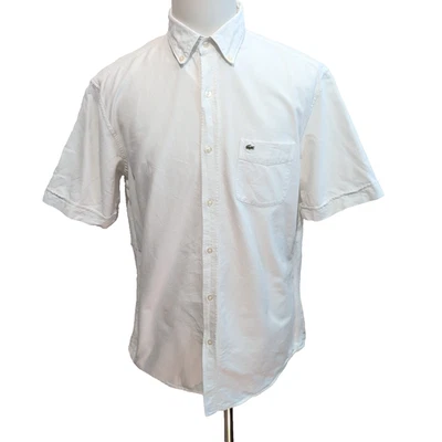 Chemise Lacoste L 42 Blanche Manches Courtes 100% Coton Logo Brodé - Photo 1/4