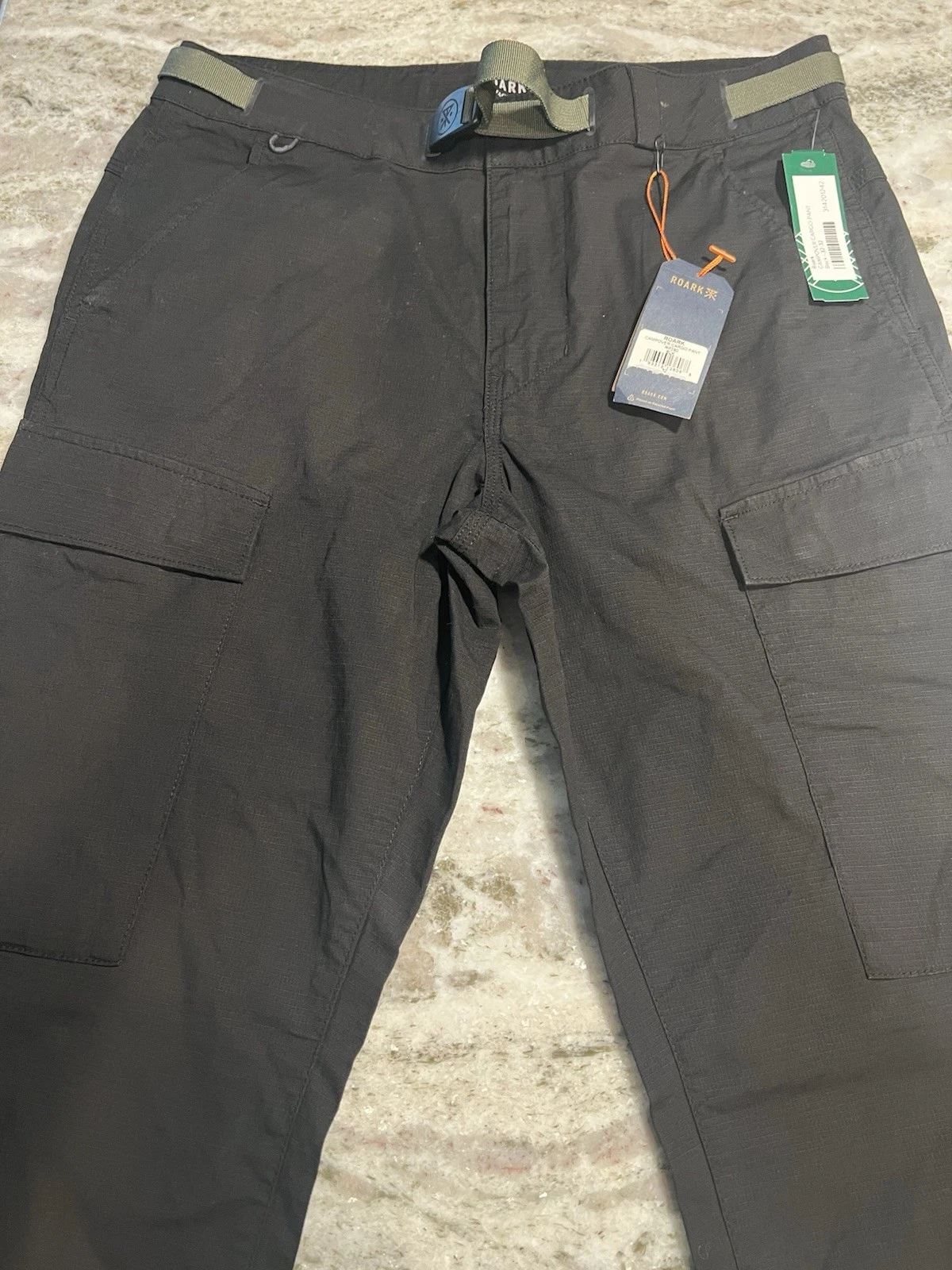 Roark Campover Cargo Pants Men's Size 32W 32L Ripstop Stretch Belted NWT (Black)