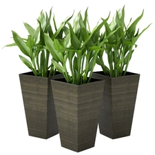 Outsunny Set of 3 Tall Planters, 28" Outdoor Planter w/ Drainage Holes, Faux Woo