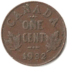 1932 CANADA CENT ~YOU GRADE IT ~ CANADA NO LONGER MINTS ONE CENT COINS .stk p-65