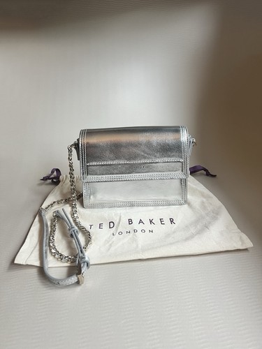 Ted Baker Libbe Metallic Silver Leather Crossbody NWOT