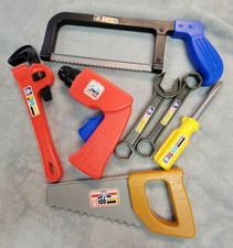 Kids Play Tool Set of 7 Plastic Tools Play Fun Moving Parts on wrench and Drill