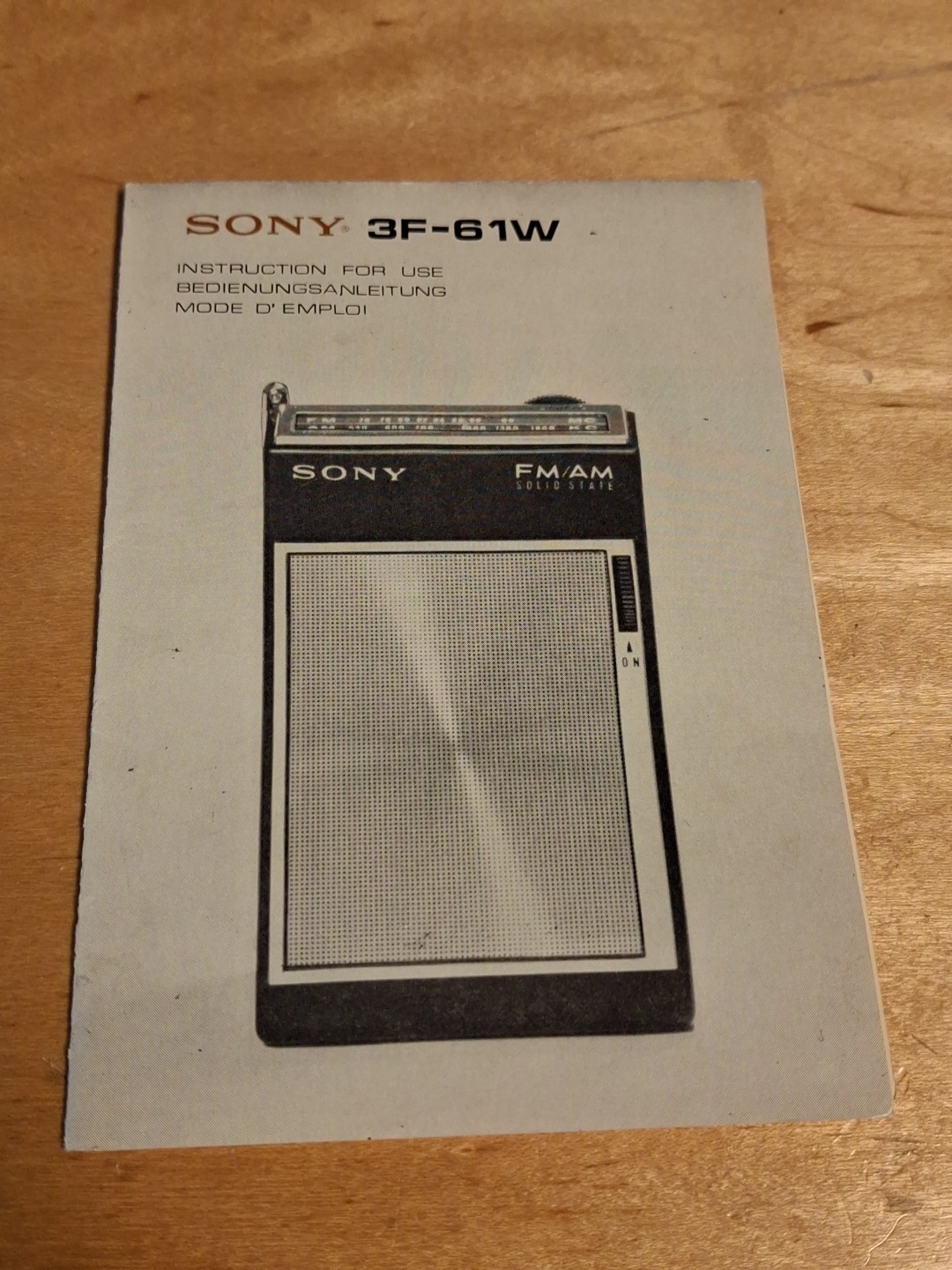Vintage Sony Instruction Manual 1966 ONLY FM/AM Solid State Pocket Radio 3F-61W