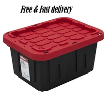 Hyper Tough Small Storage Bin, 5 Gallon Plastic Storage Black and Red