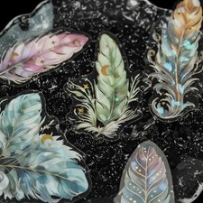 Fantasy Stickers 30 Pack - Sparkly Holographic Floral Stickers - Clear Feather