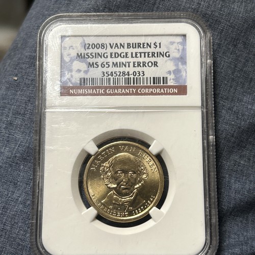 US 2008 $1 DOLLAR VAN BUREN $1 MISSING EDGE LETTERING ERROR COIN MS 65 - Picture 5 of 5
